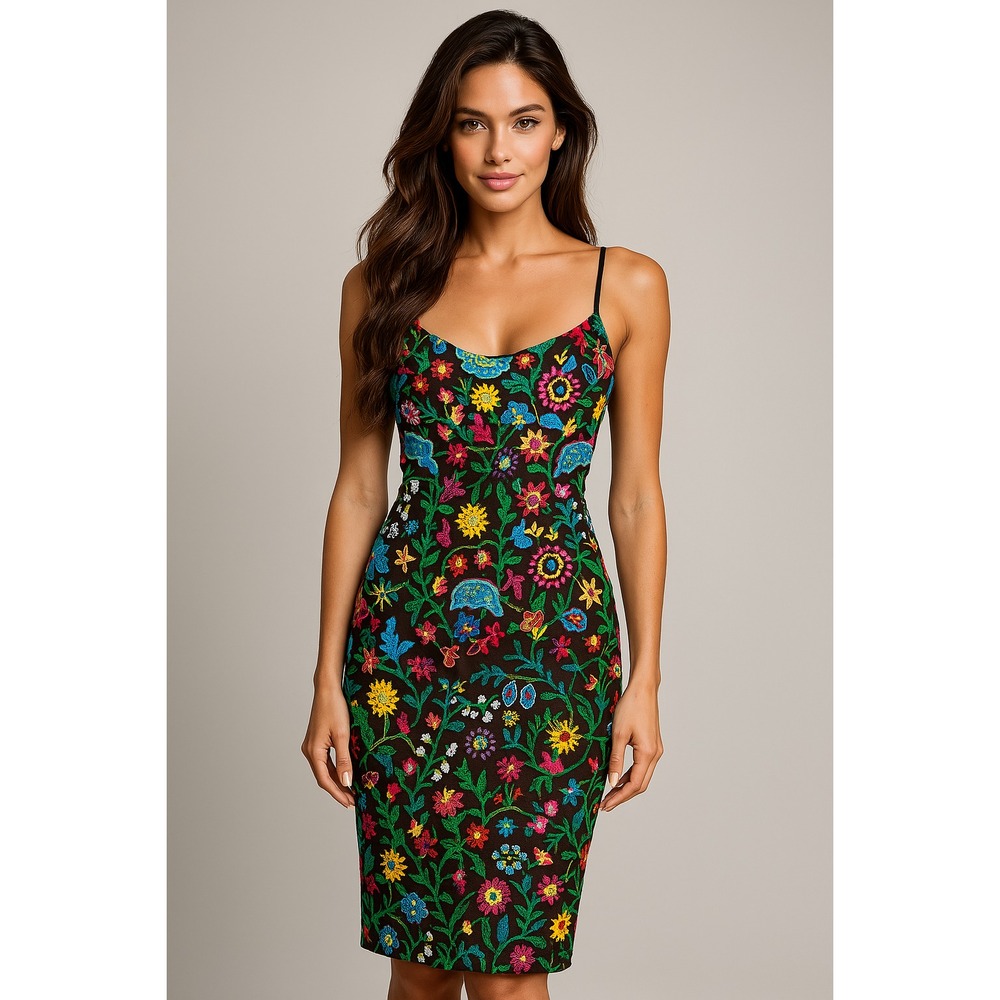 BCBGMAXAZRIA Slip Dress Womens 2 Statement Boho Whimsical Garden Fairy Midi Glam